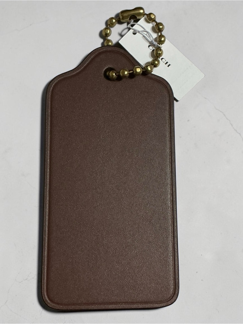 Coach XL Leather Hangtag Dark Brown Bag Charm Keychain NWT - Picture 4 of 4